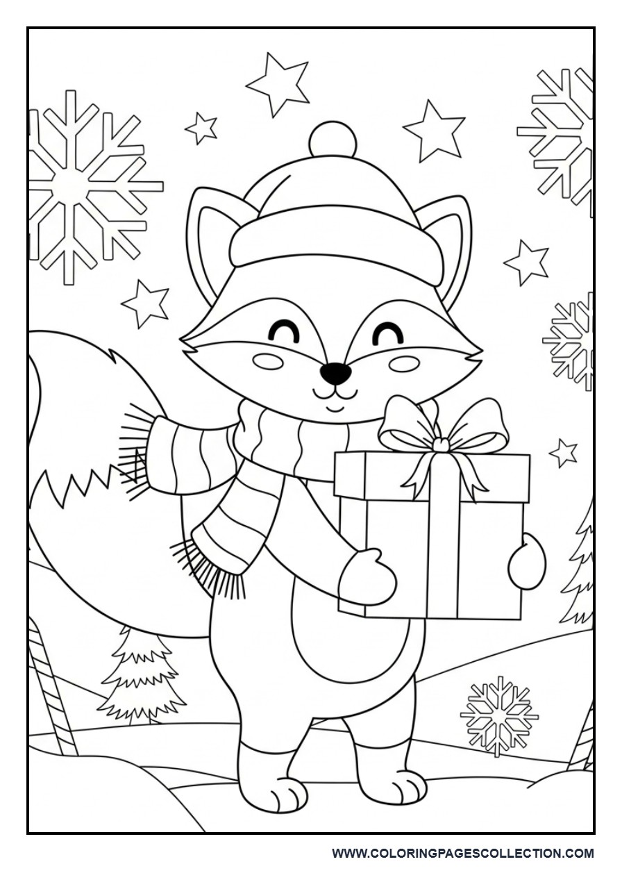 Christmas Fox Carrying a Gift