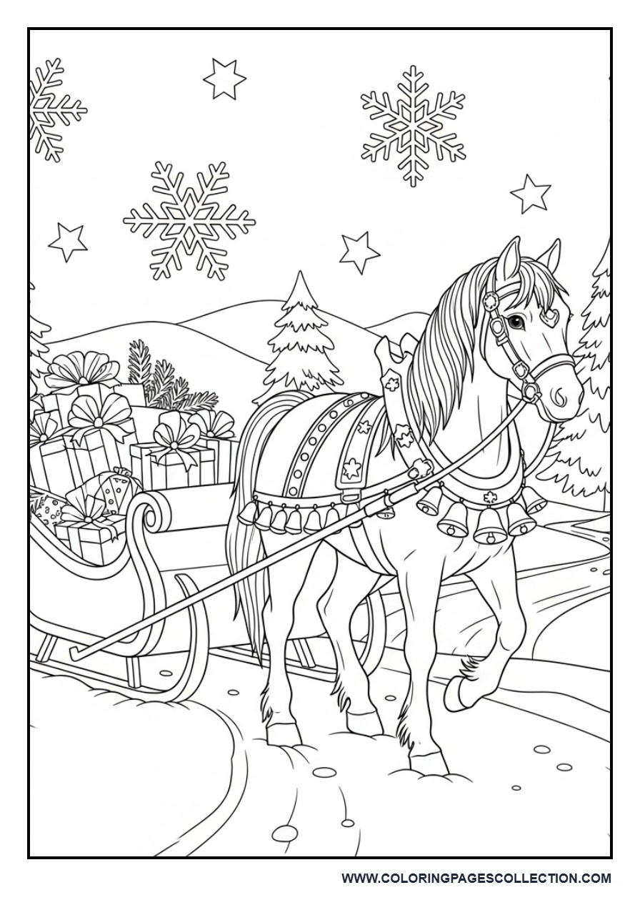 Christmas Horse Pulling a Sleigh