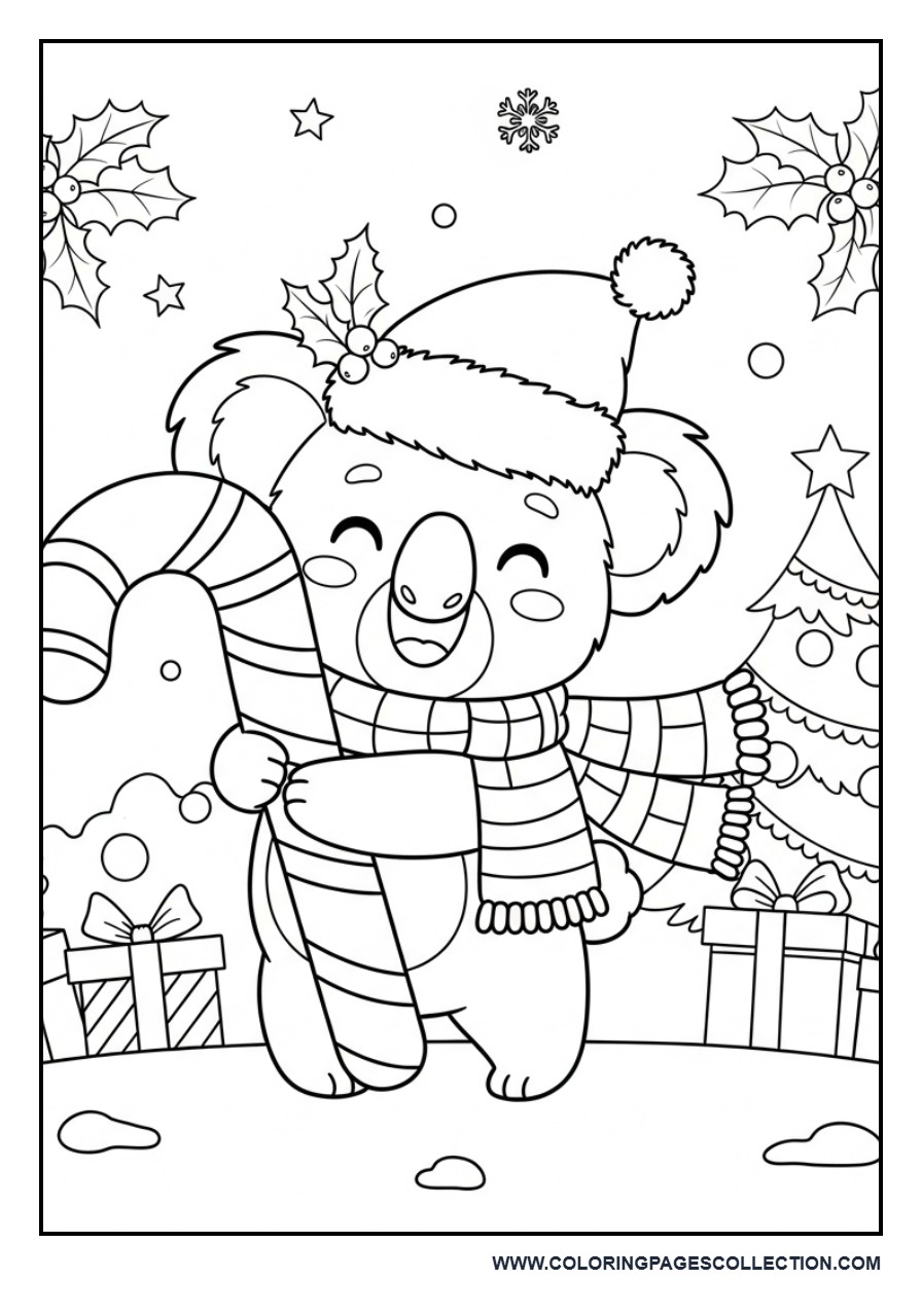 Christmas Koala Hugging a Candy Cane