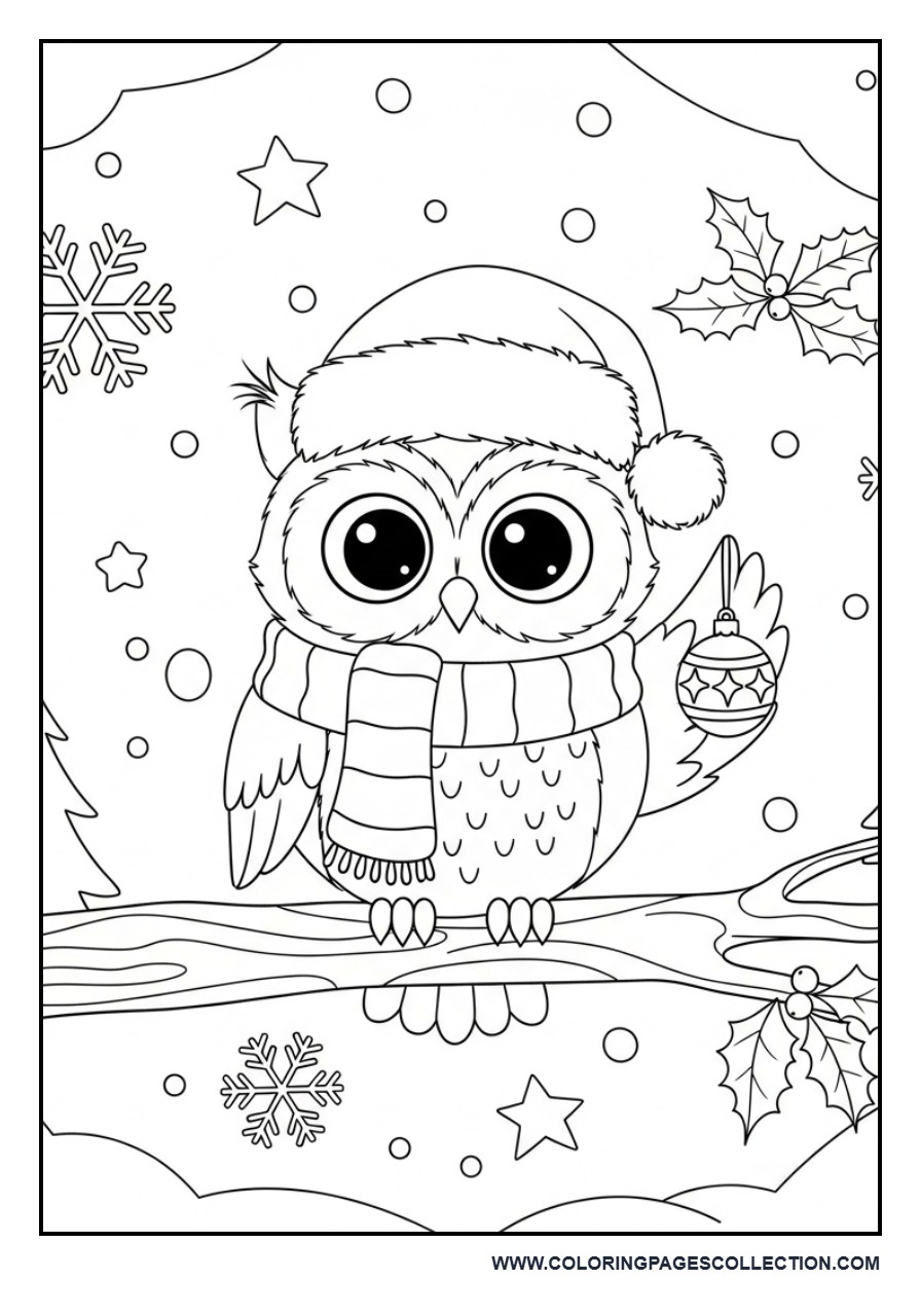 Christmas Owl Wearing a Santa Hat