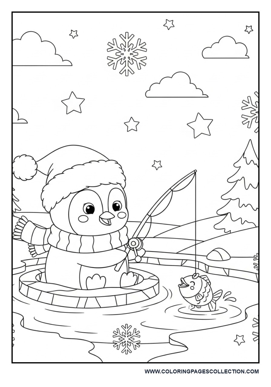 Christmas Penguin Ice Fishing