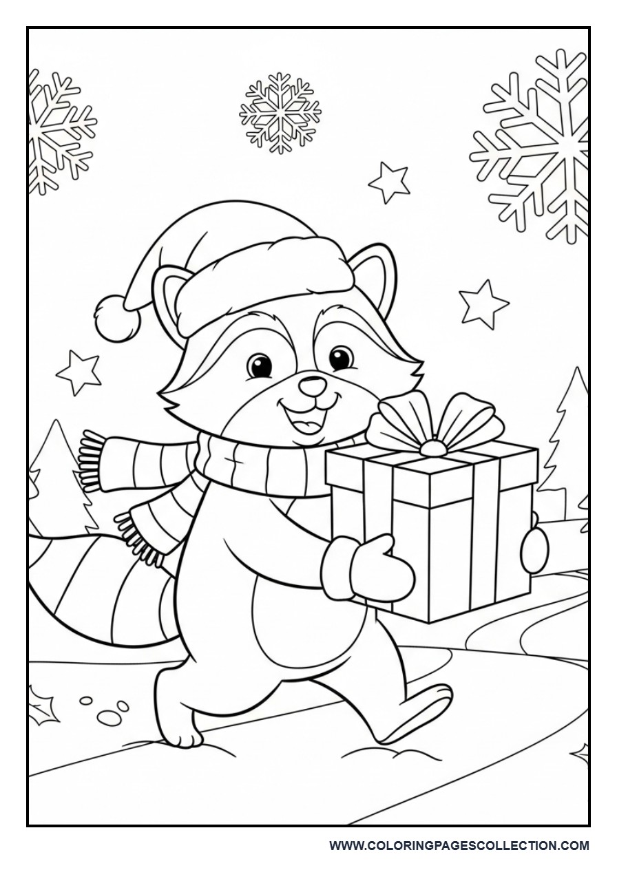 Christmas Raccoon Delivering Presents