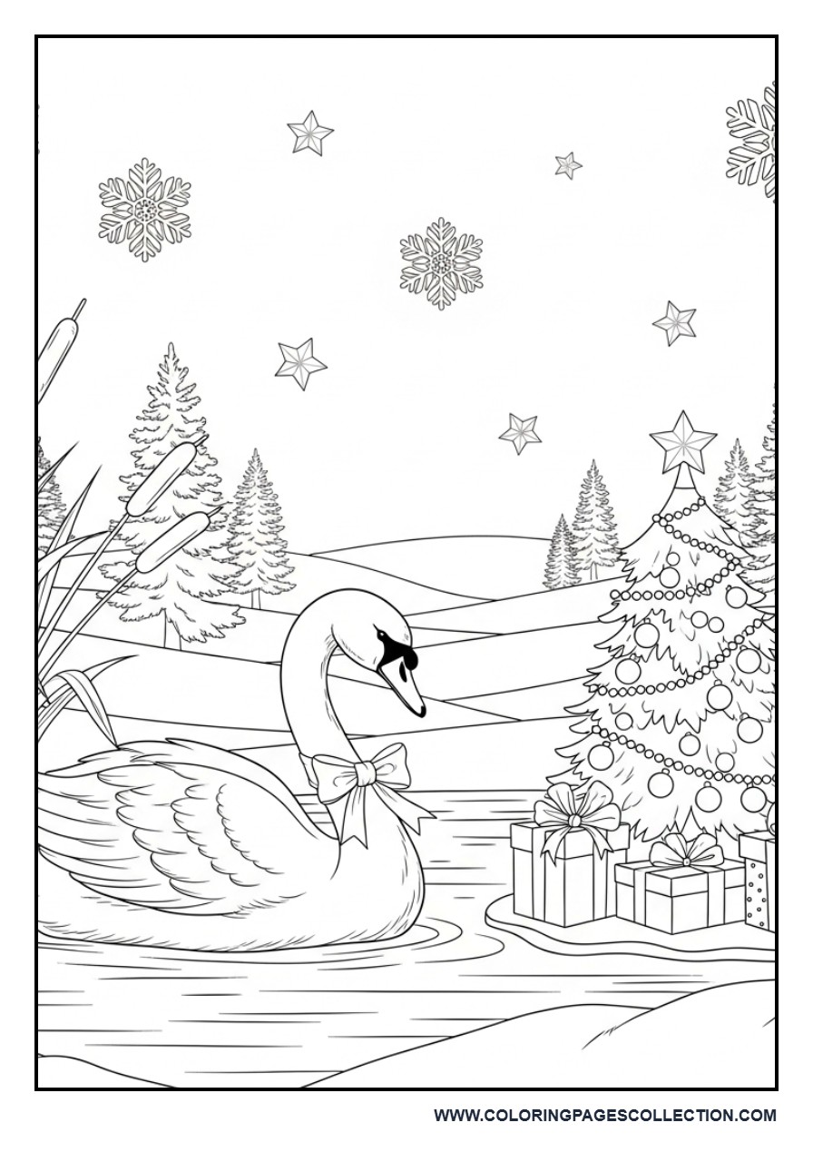 Christmas Swan on a Frozen Lake