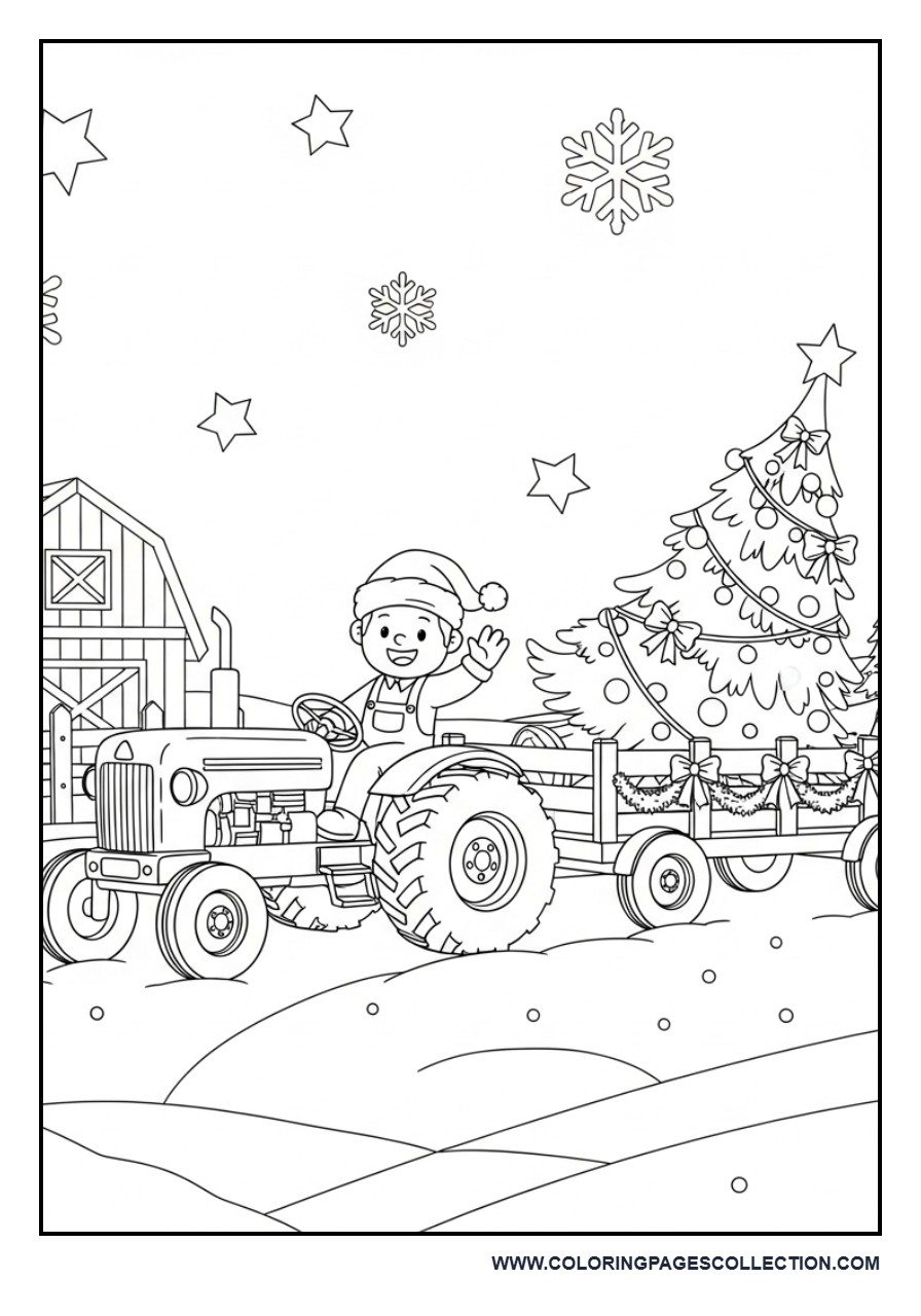 Christmas Tractor Carrying a Tree