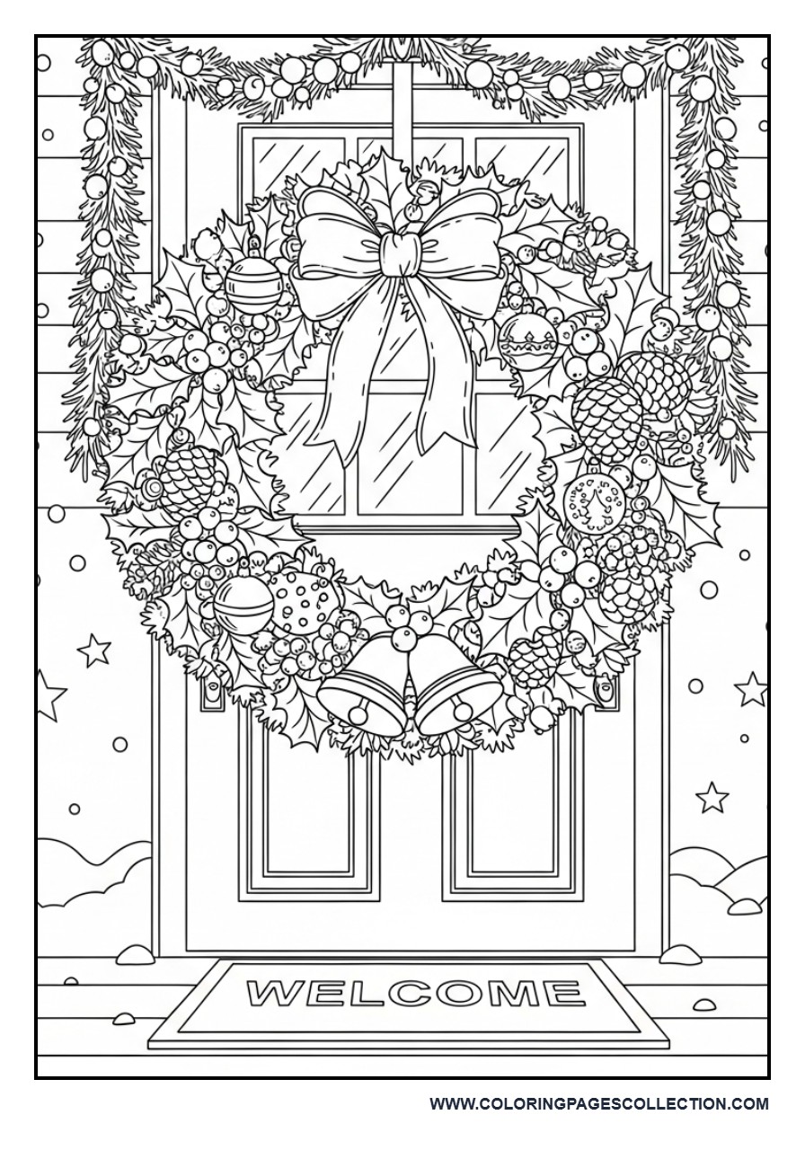 Christmas Wreath Hanging on a Door