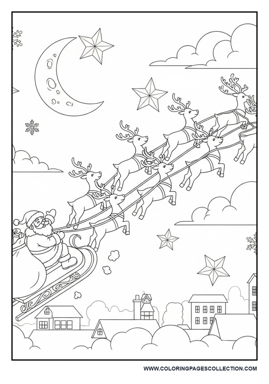 Santa Flying Across the Night Sky