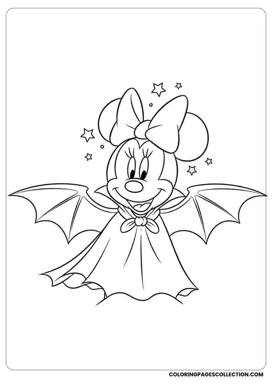 Minnie with Bat-Wing Cape Coloring Sheet
