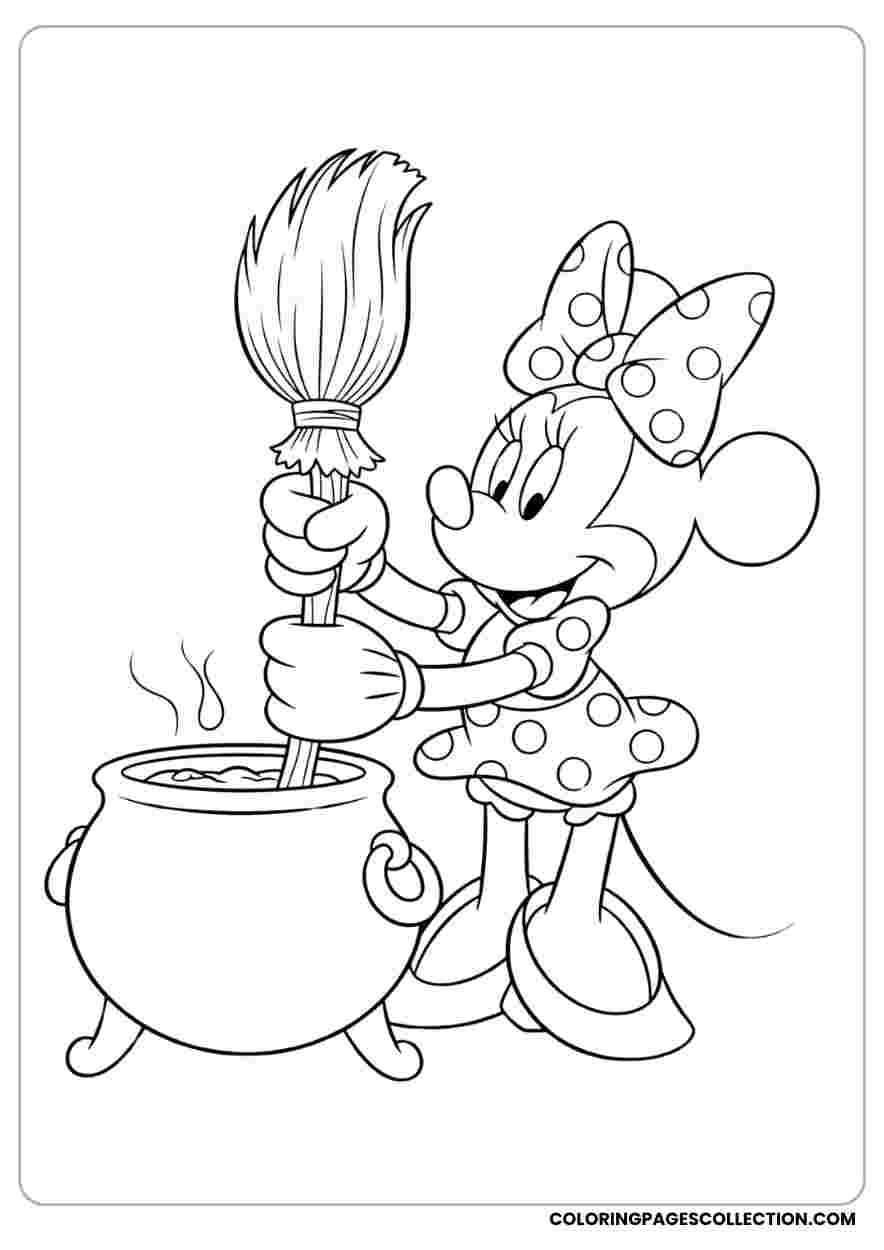 Minnie Stirring Witch’s Cauldron Coloring Page