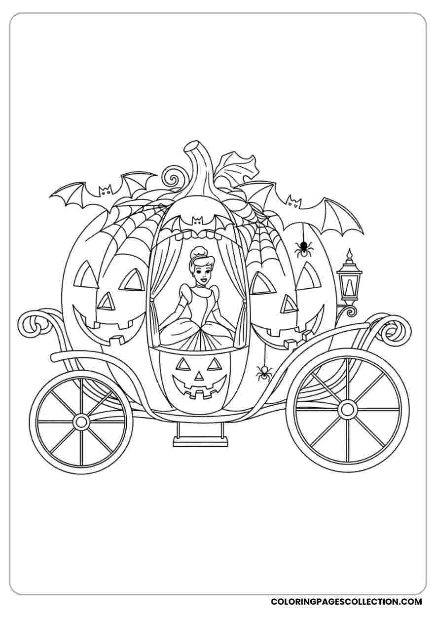 Cinderella in Pumpkin Carriage Halloween Coloring Page