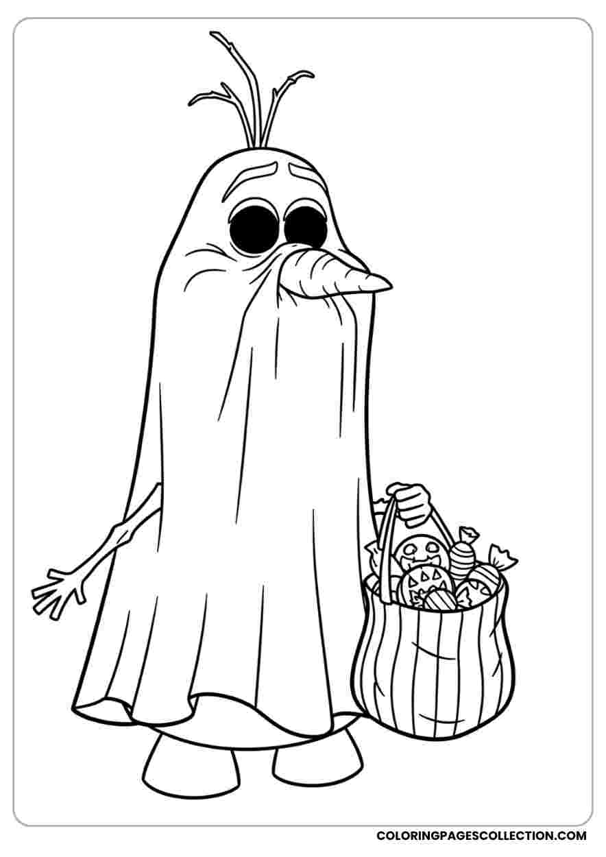 Olaf in Ghost Costume with Candy Coloring Sheet