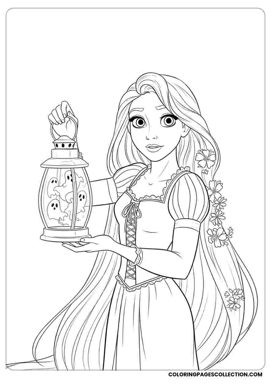 Rapunzel with Ghost Lantern Coloring Sheet