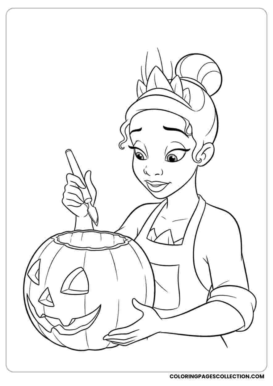 Tiana Carving Pumpkin Coloring Page