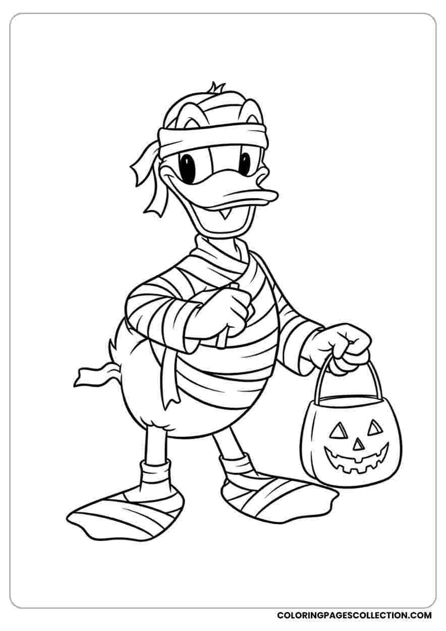 Donald Mummy with Treat Bag Coloring Page