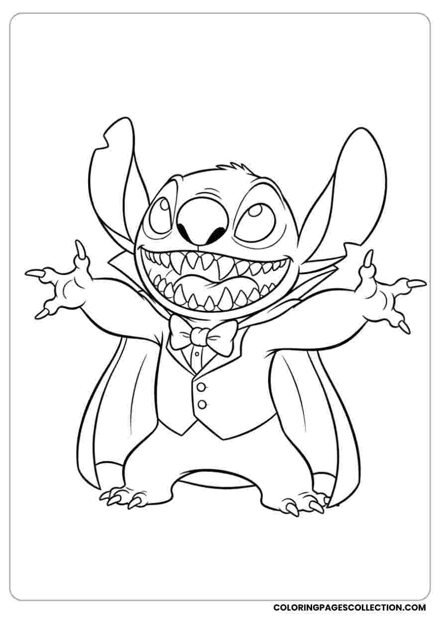 Stitch as Dracula Coloring Page