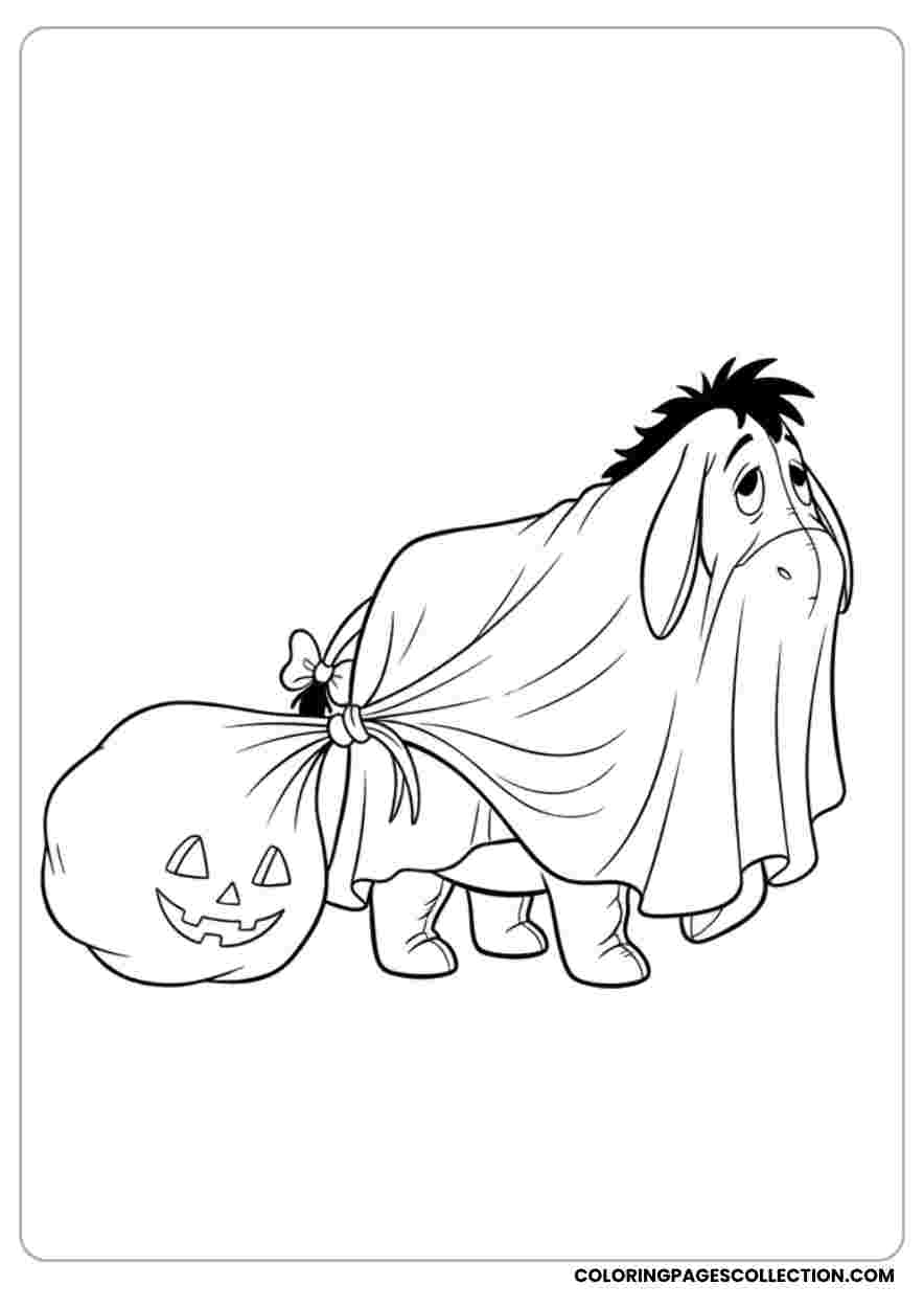 Eeyore Ghost with Treat Bag Coloring Page