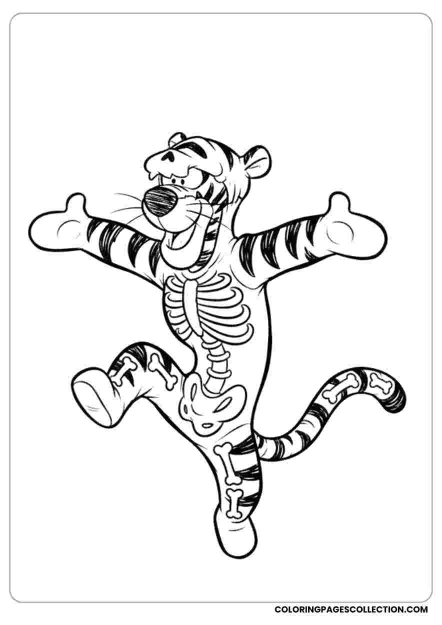 Tigger in Skeleton Costume Coloring Sheet