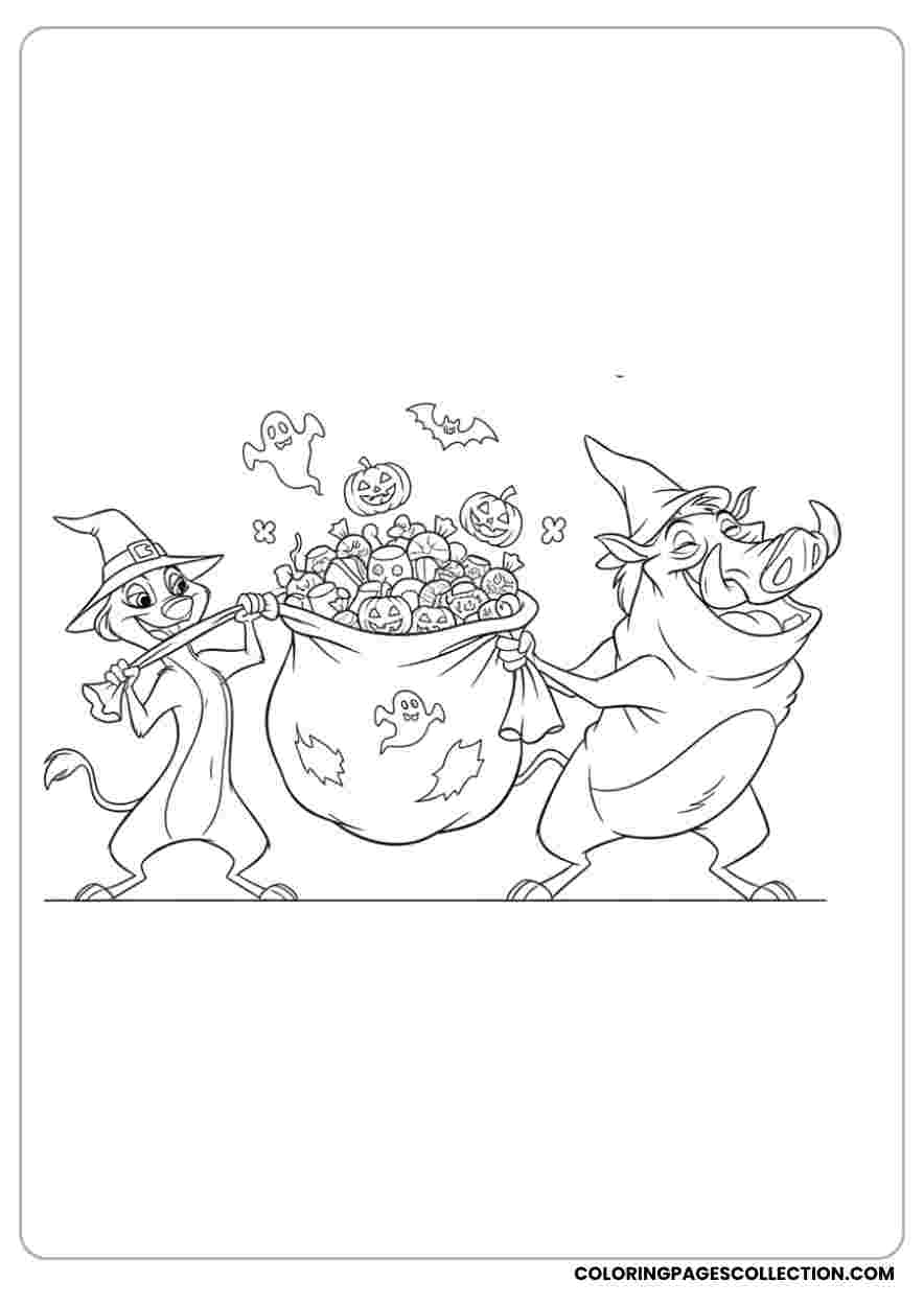 Timon & Pumbaa with Candy Coloring Sheet