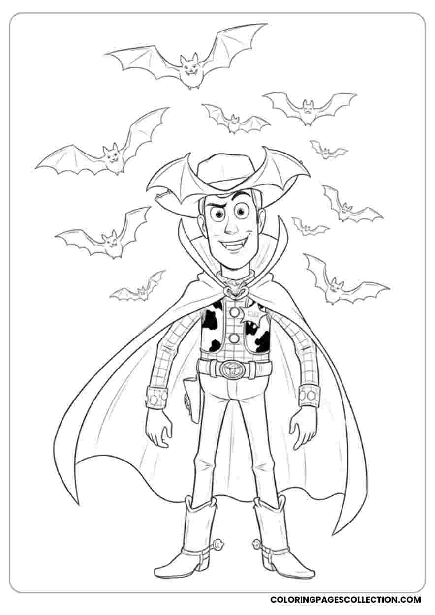 Woody Vampire with Bats Coloring Page