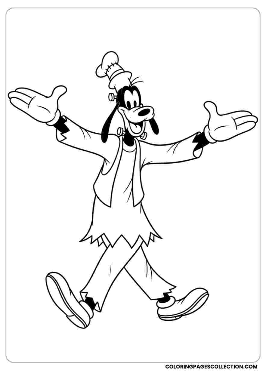 Goofy Frankenstein Walking Coloring Sheet