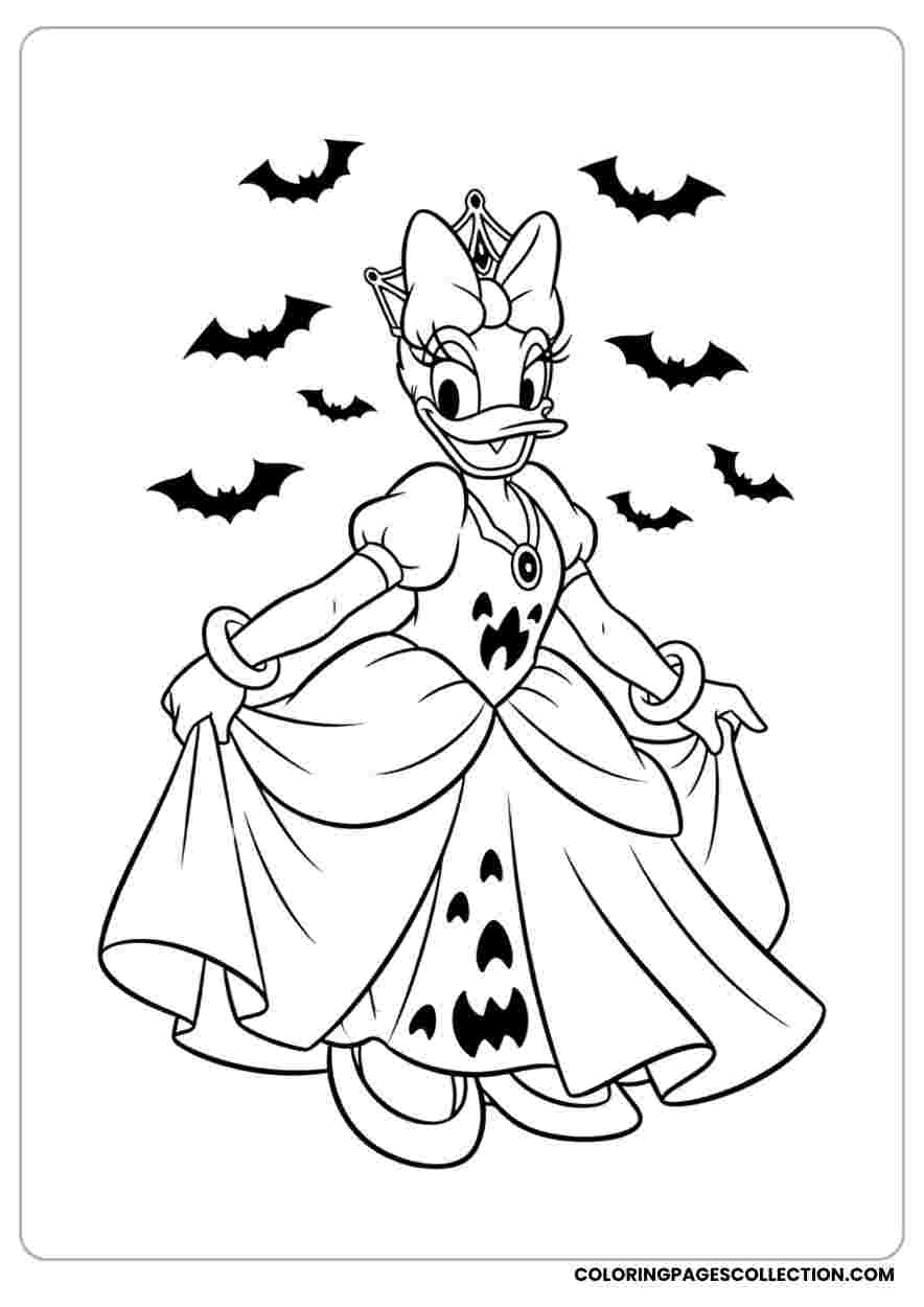 Daisy Spooky Princess with Bats Coloring Page