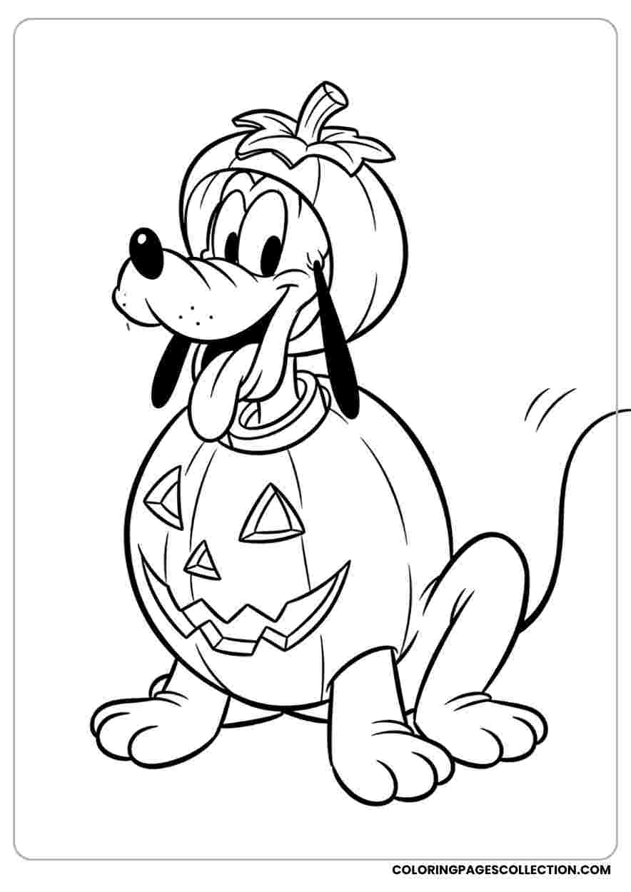 Pluto in Pumpkin Costume Coloring Sheet