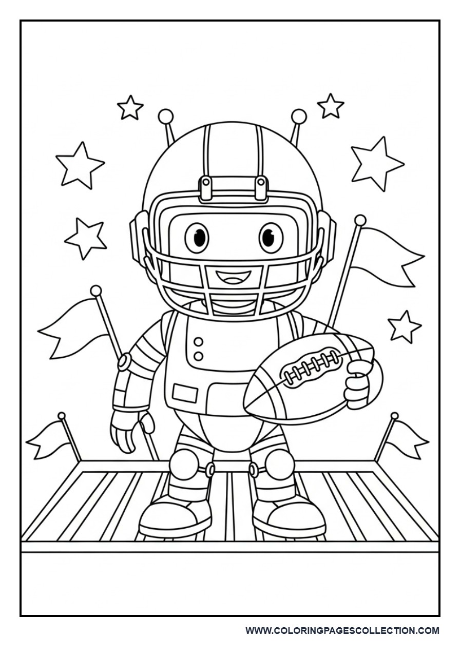 Cute Football Robot Coloring Page