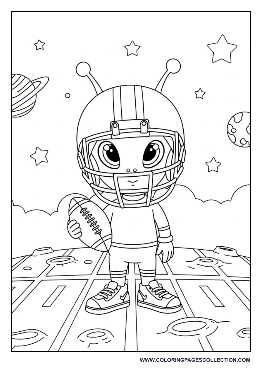 Funny Football Alien Coloring Page