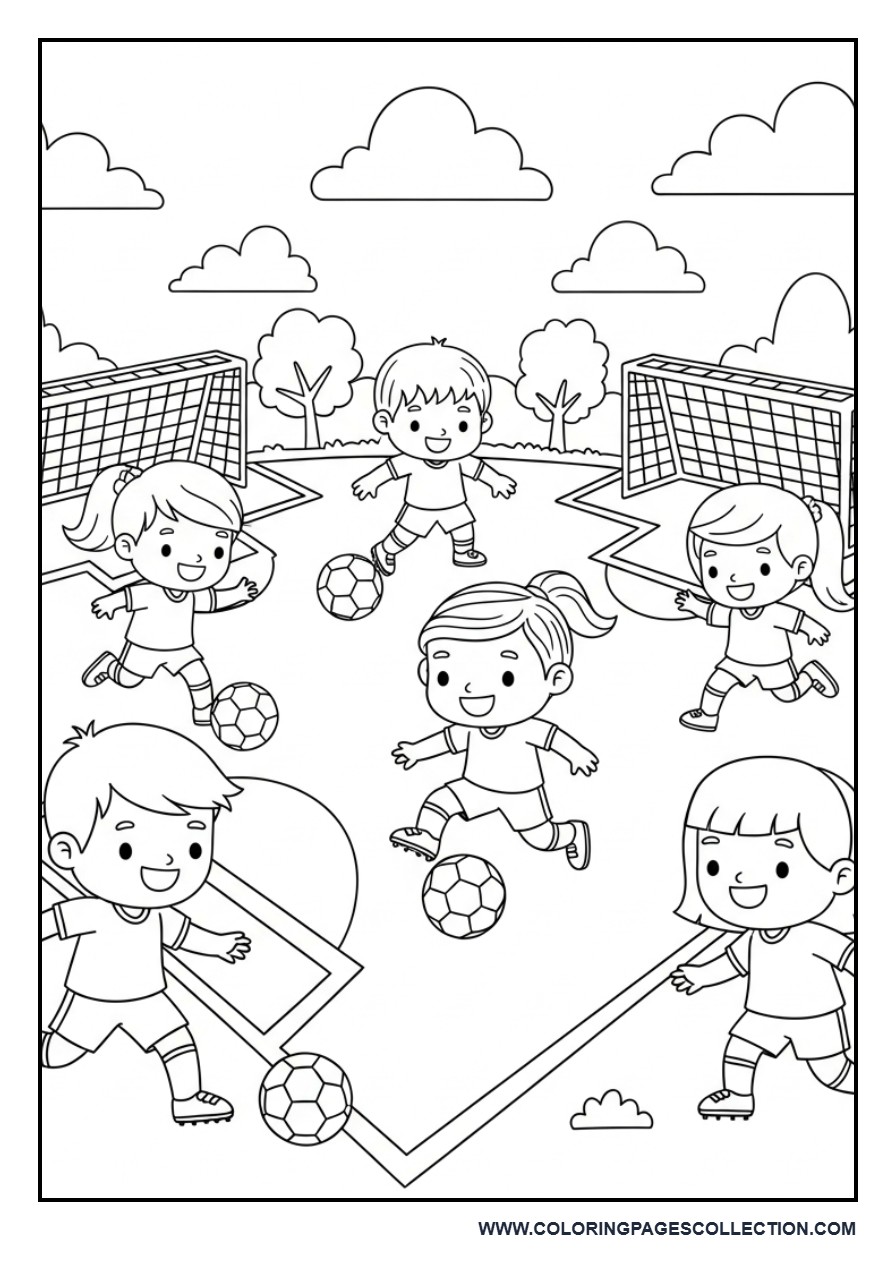 Kids Football Match Coloring Page