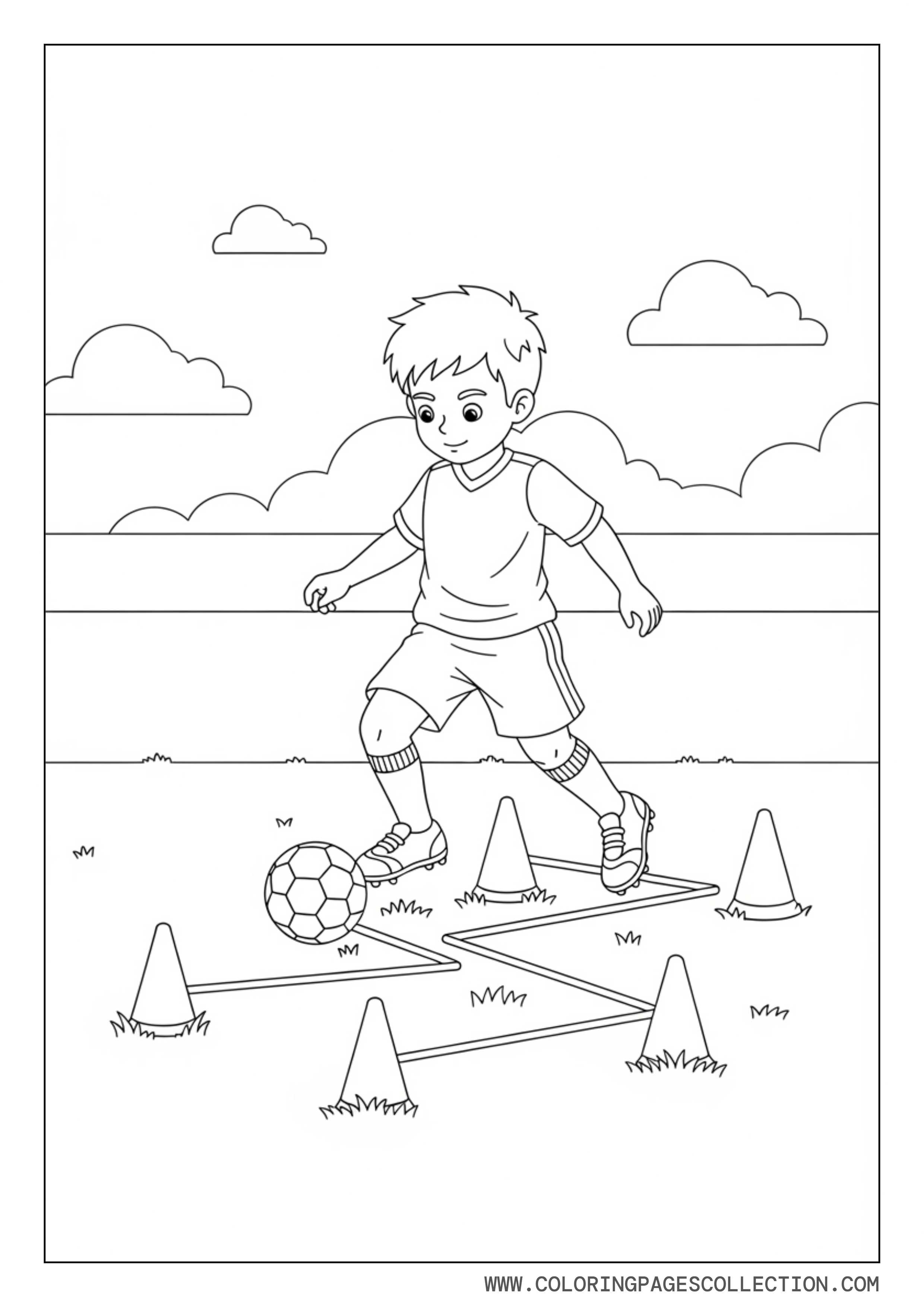 Boy Practicing Soccer Dribbling