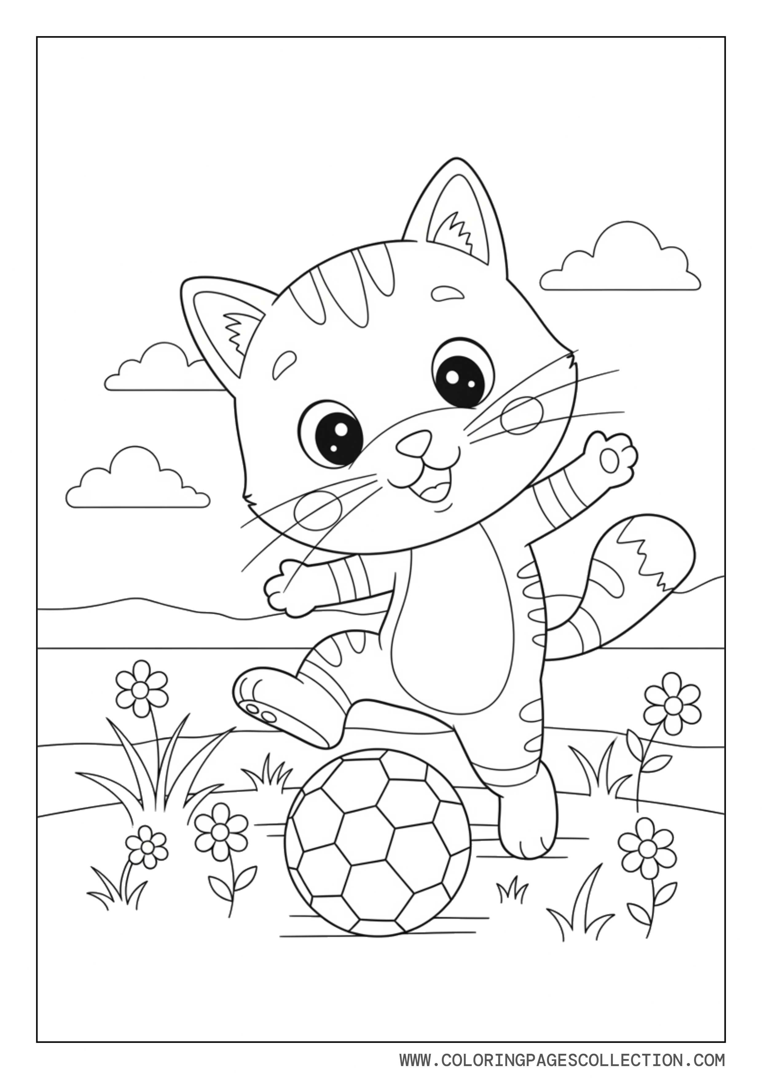 Cute Cat Playing Soccer