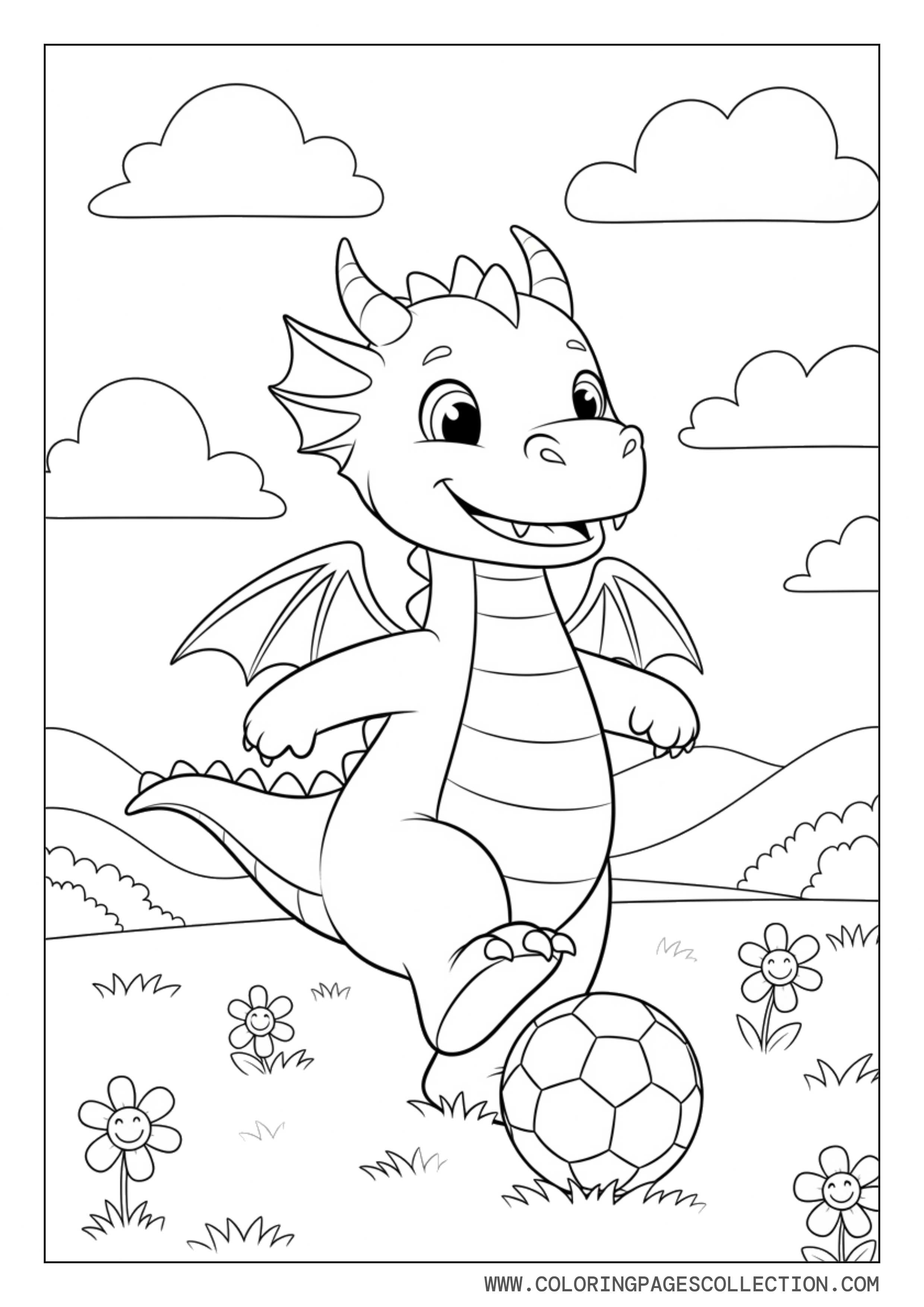 Cute Dragon Playing Soccer