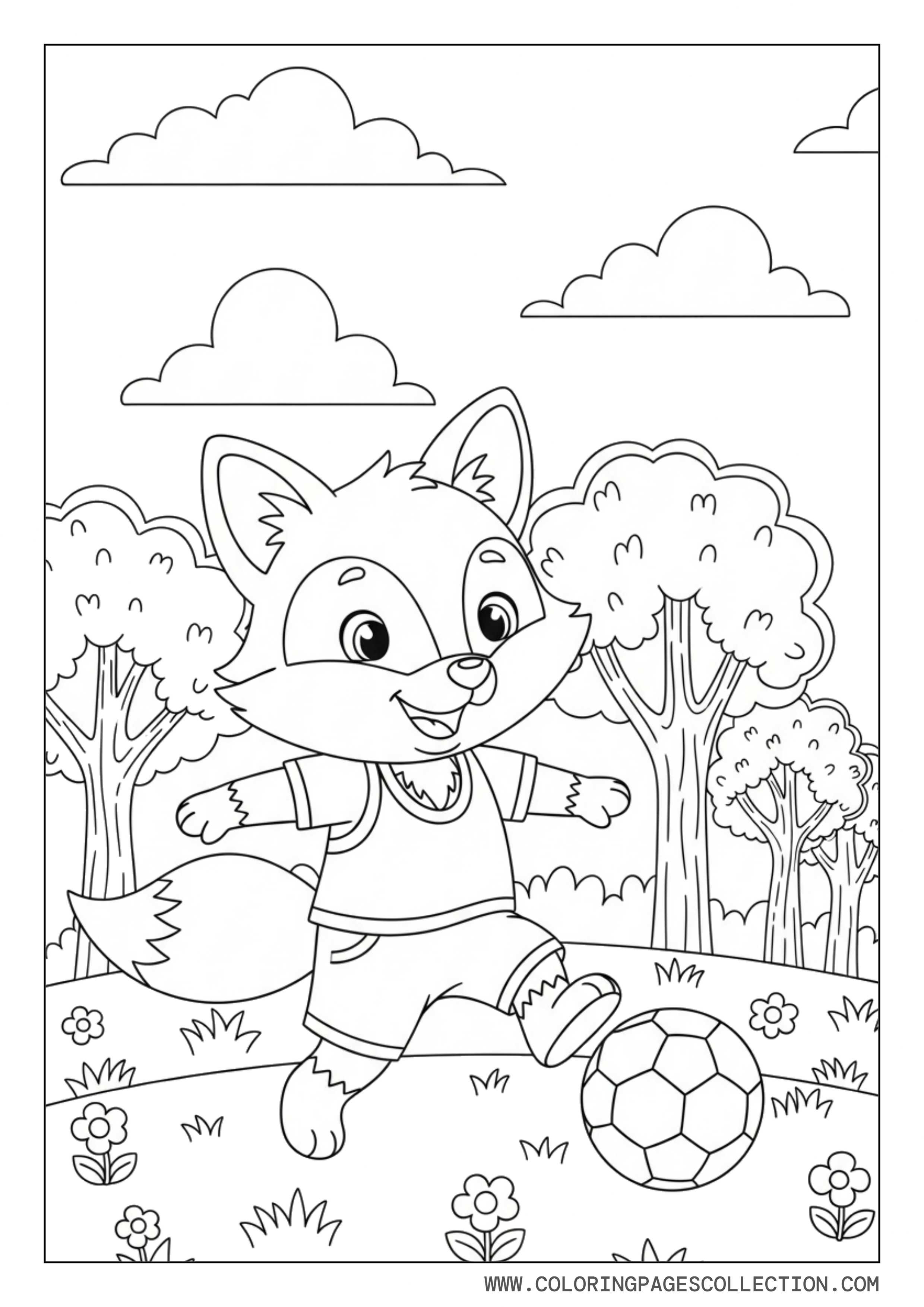 Cute Fox Playing Soccer