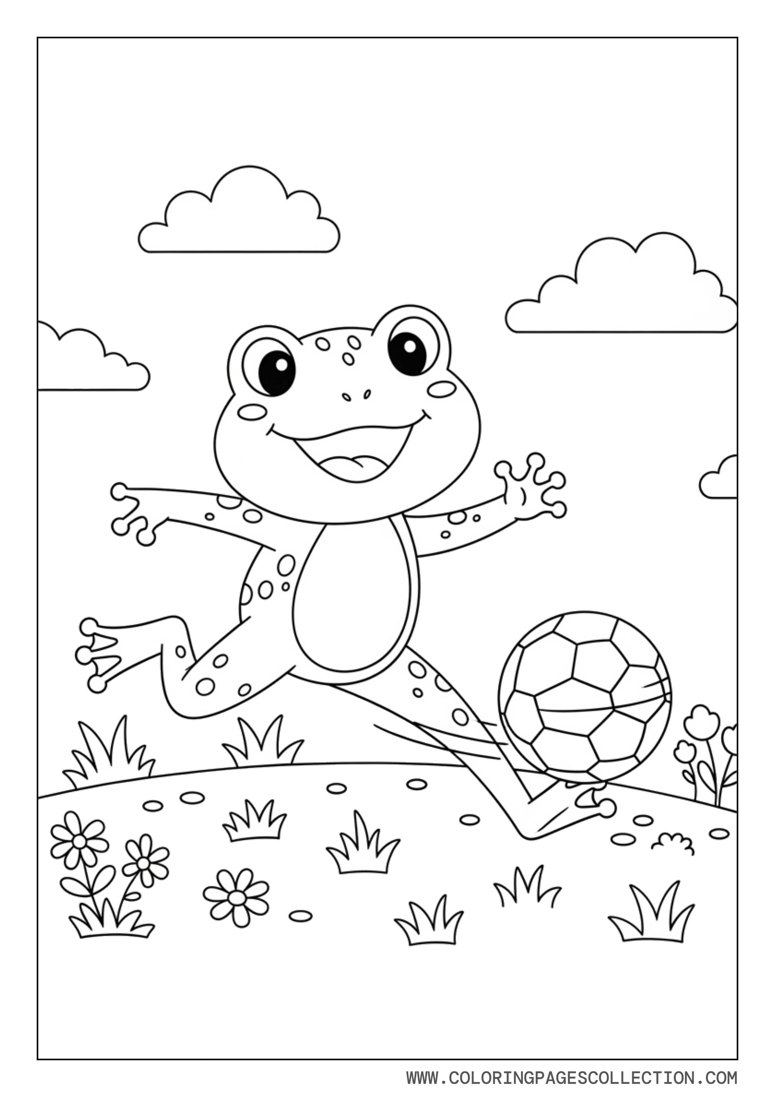 Cute Frog Playing Soccer