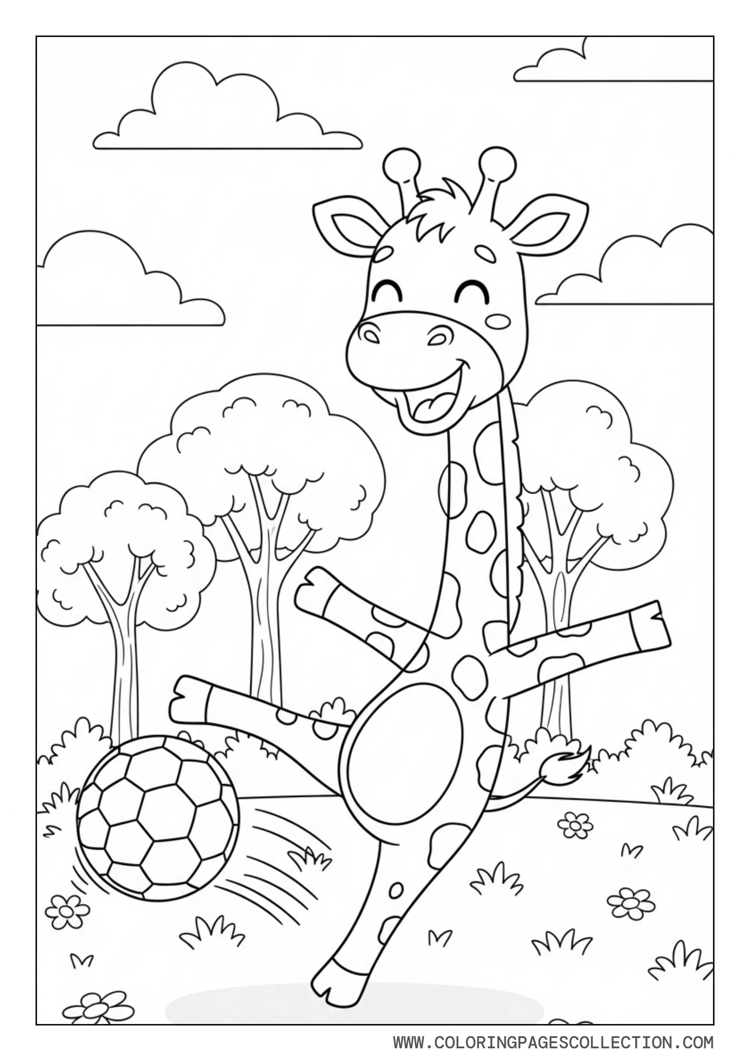 Cute Giraffe Playing Soccer