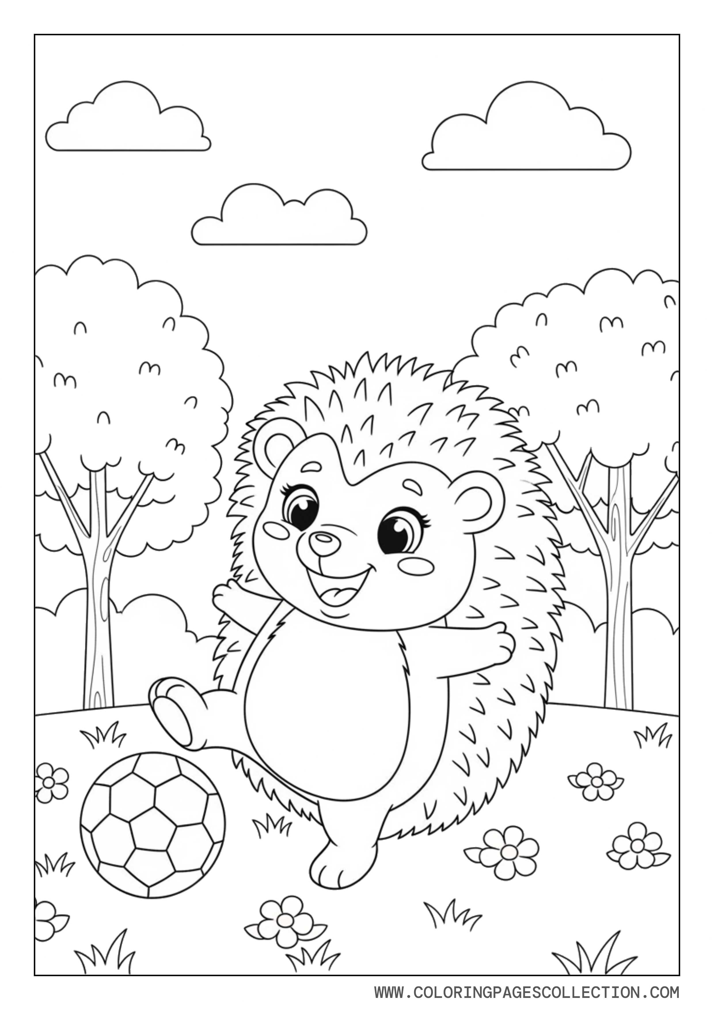 Cute Hedgehog Playing Soccer