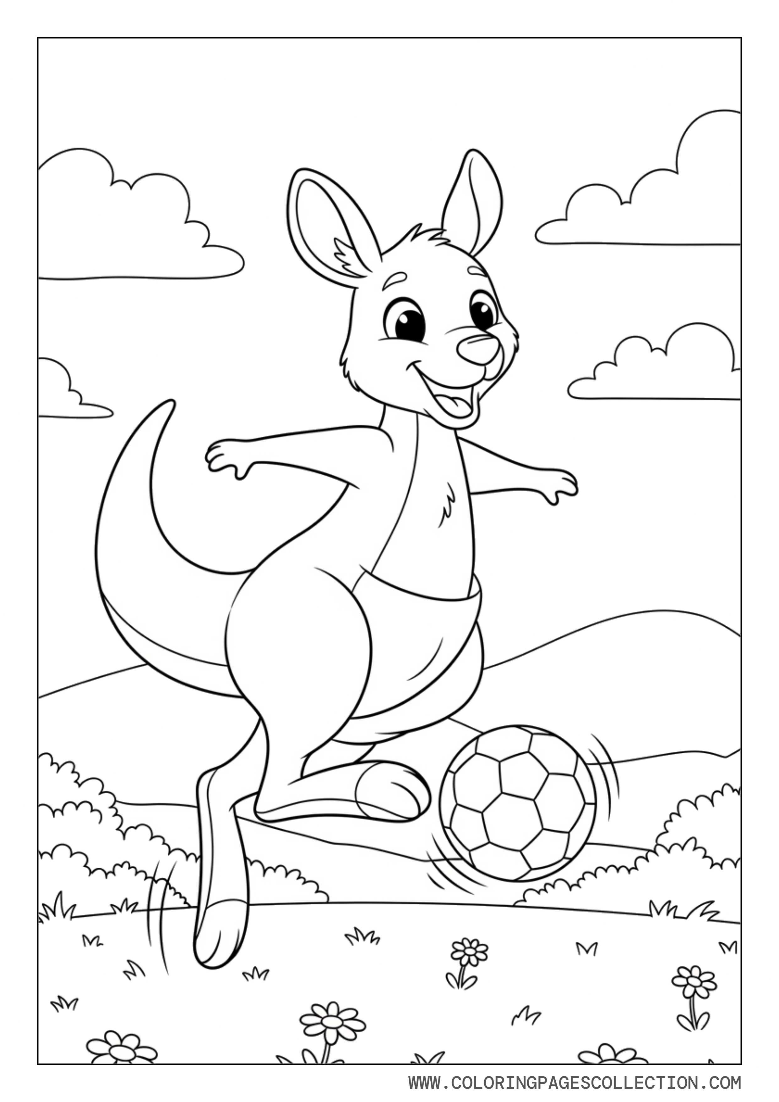 Cute Kangaroo Playing Soccer