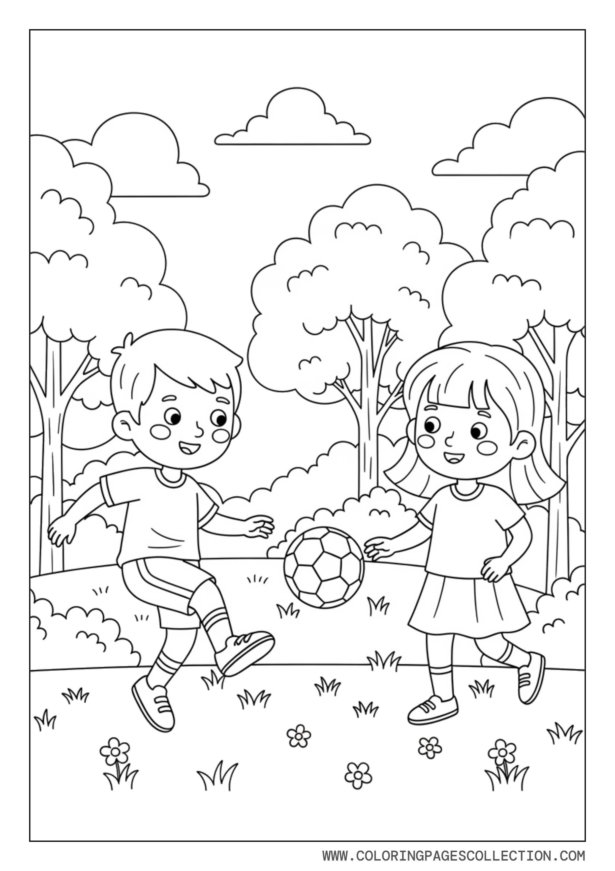 Kids Playing Soccer in Park