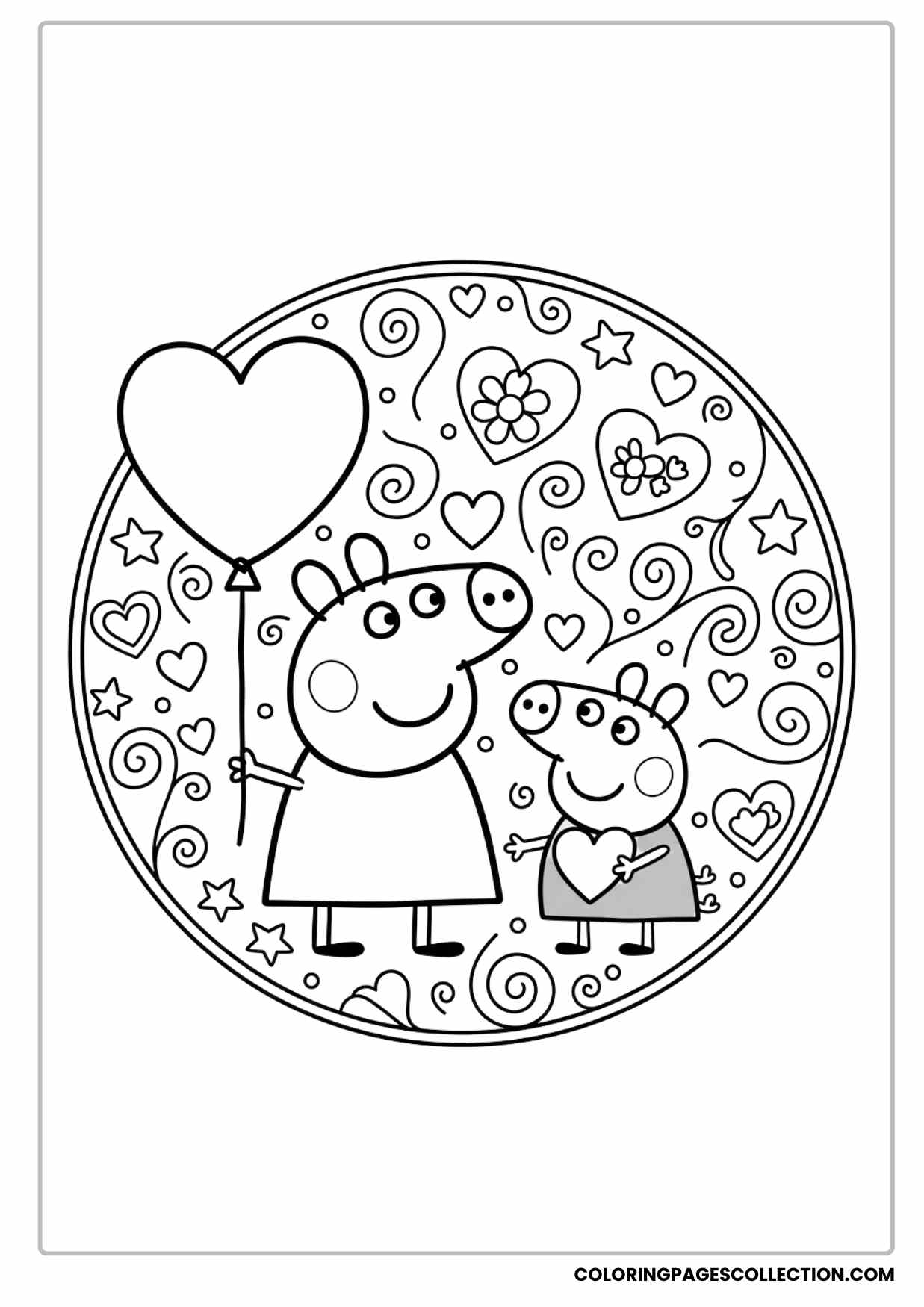 Peppa Pig and George Holding Hearts Coloring Page