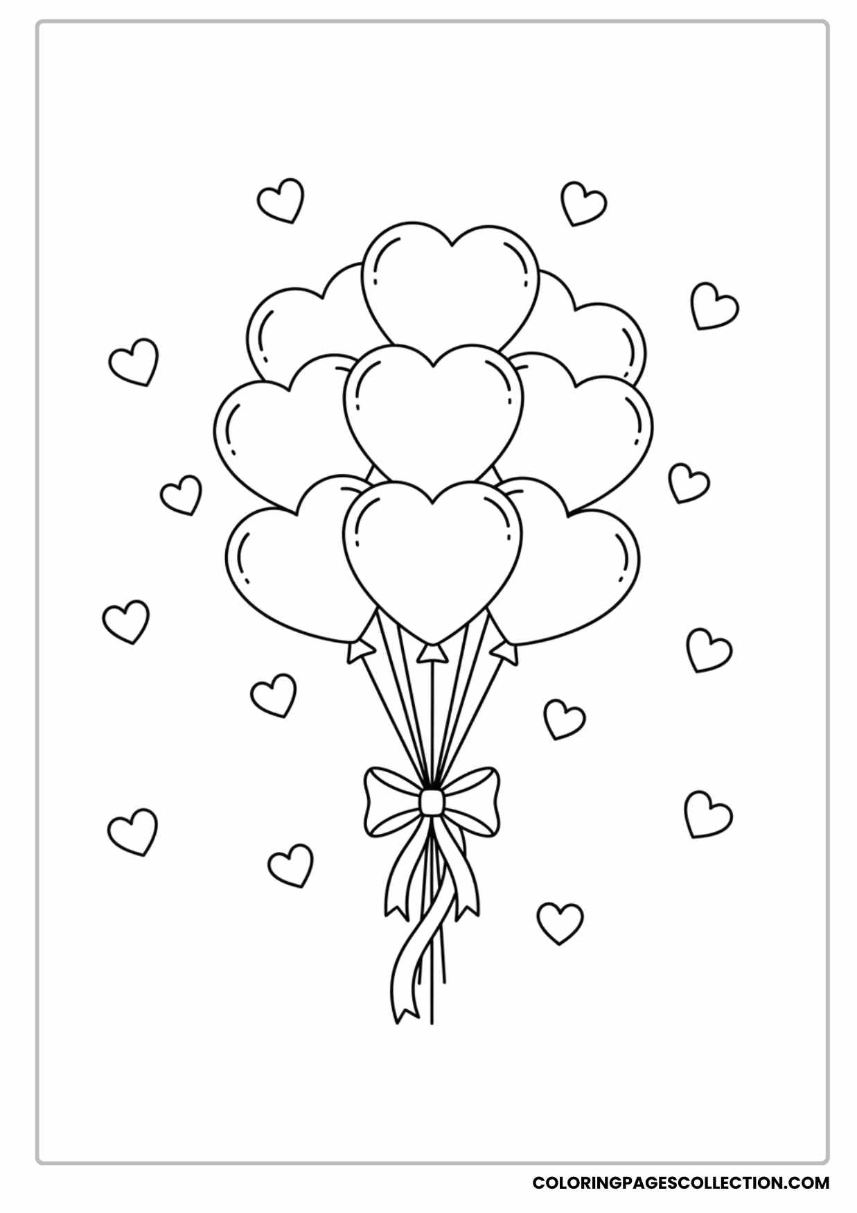 Heart Shaped Balloon Bundle Printable Valentine Coloring Page for All Ages