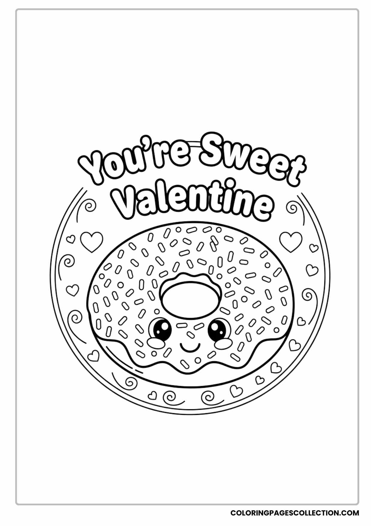 Cute Smiling Donut With You’re Sweet Valentine Text Coloring Sheet