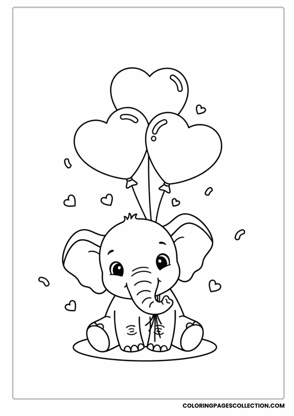 Sweet Elephant Holding Heart Balloons Coloring Page