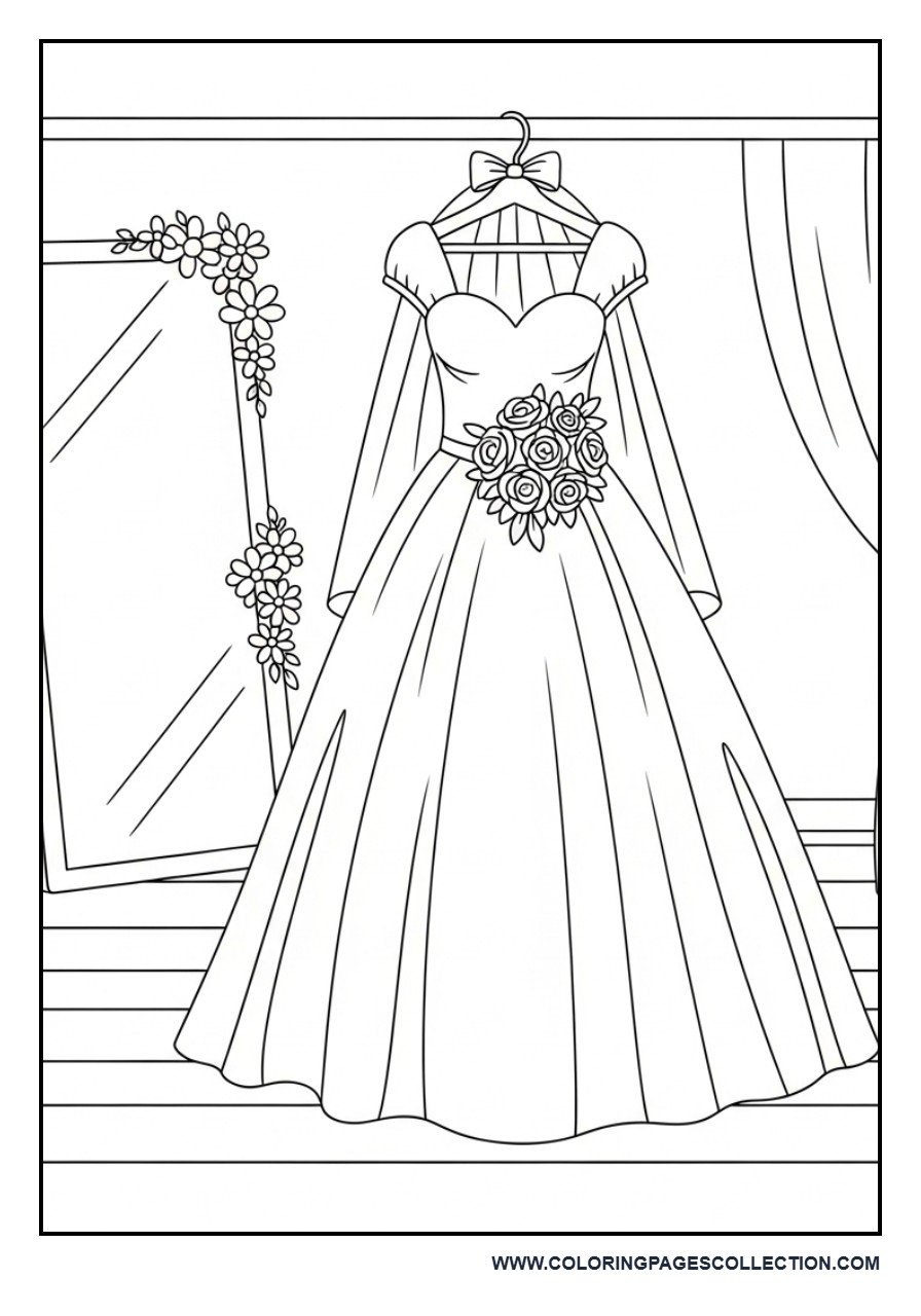 Bridal Dress in Boutique Scene Coloring Page