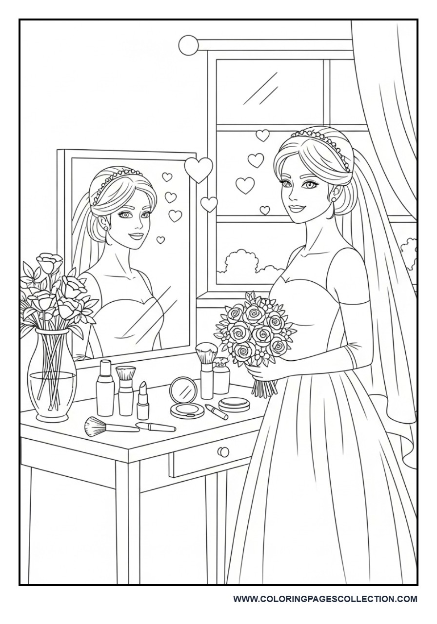 Bride Getting Ready Scene Coloring Page