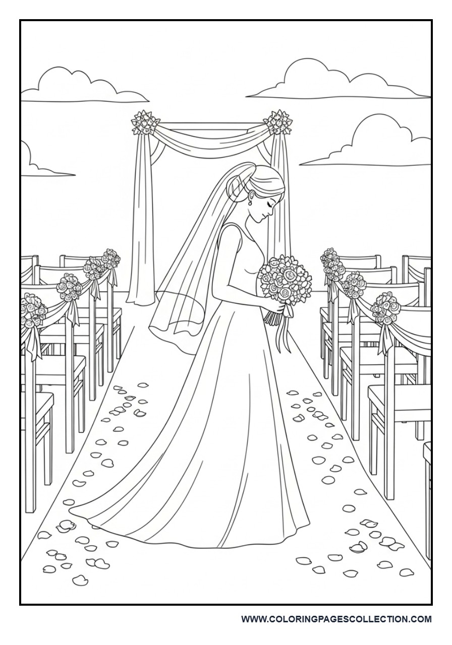 Bride Walking Down the Aisle Coloring Page