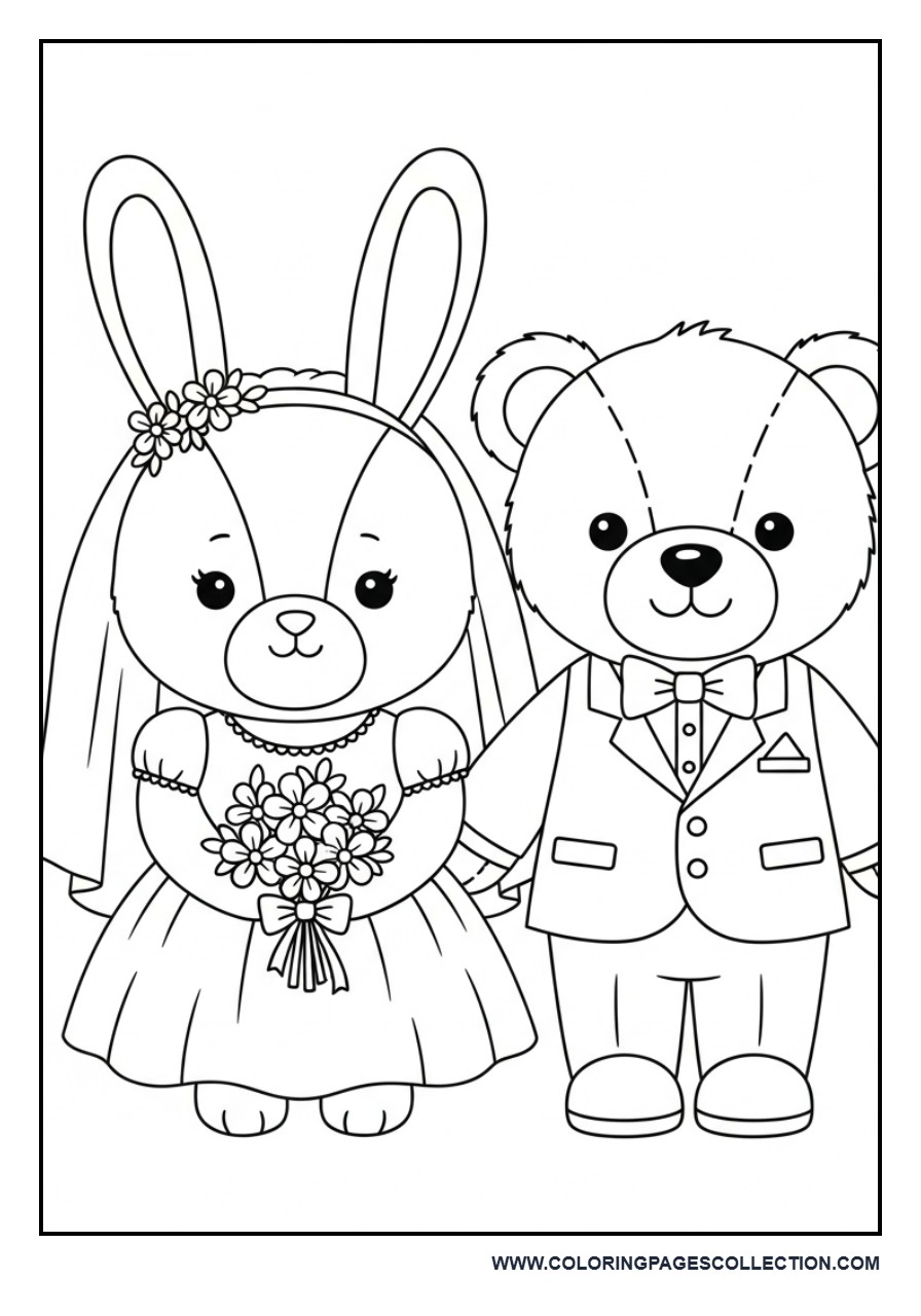 Cartoon Wedding Animals Coloring Page