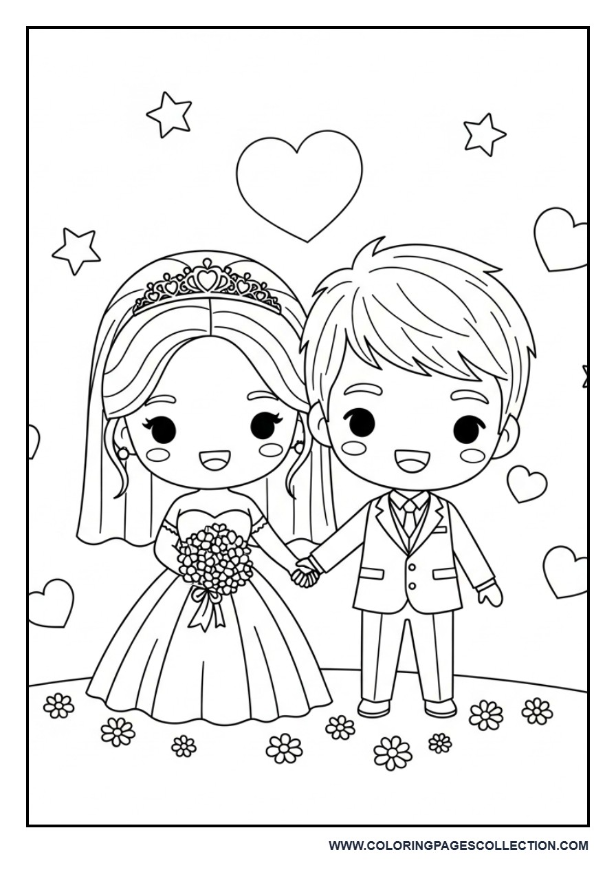 Chibi Wedding Couple Cute Coloring Page