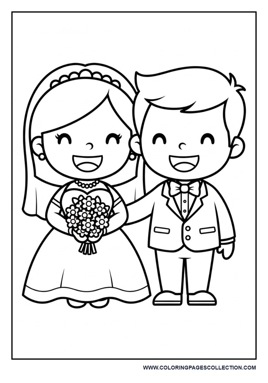 Cute Bride and Groom Coloring Page