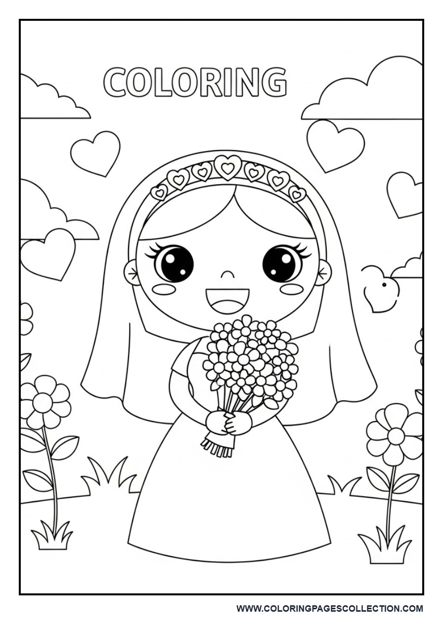 Cute Bride Character Coloring Page