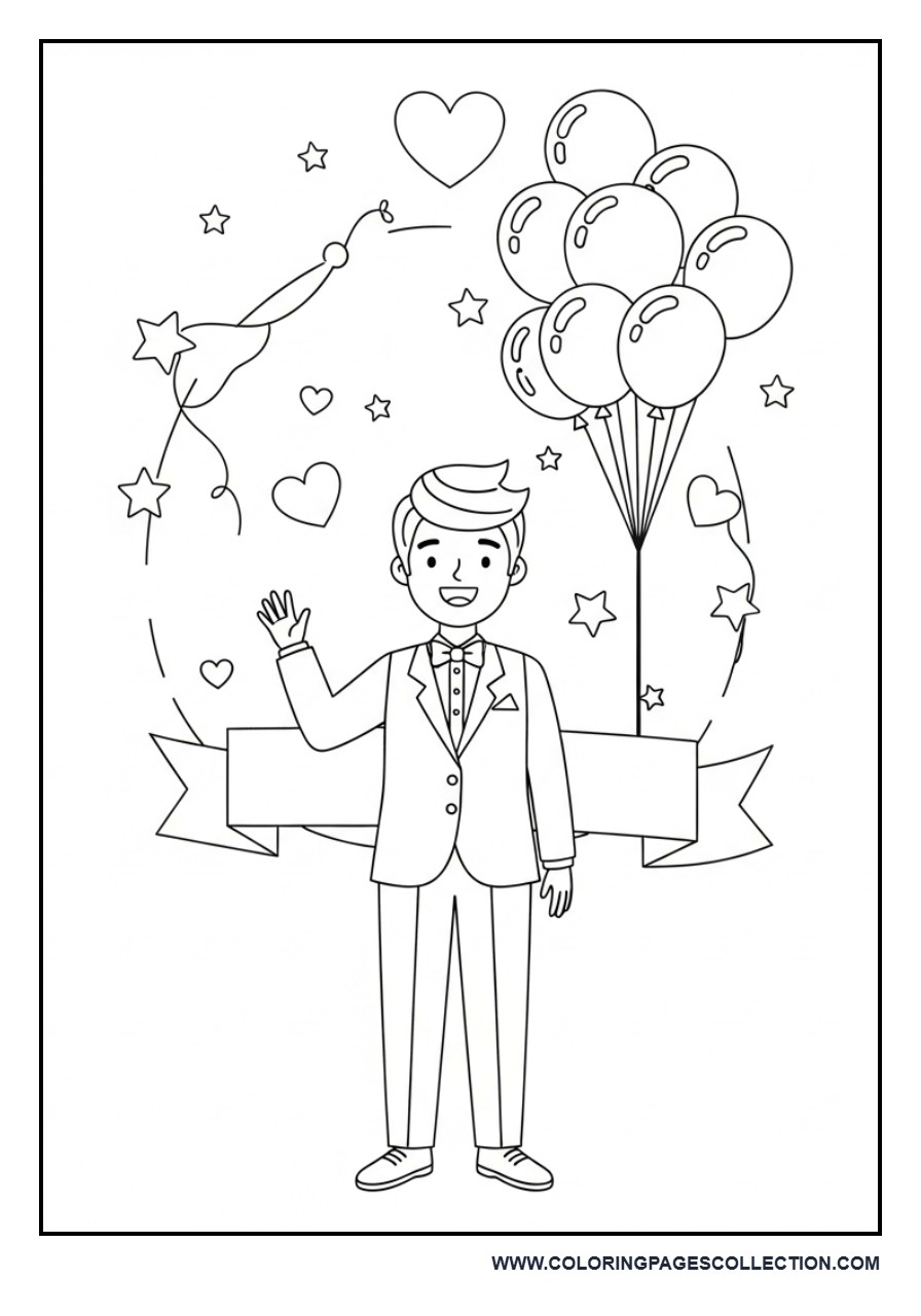 Groom Character Wedding Style Coloring Page