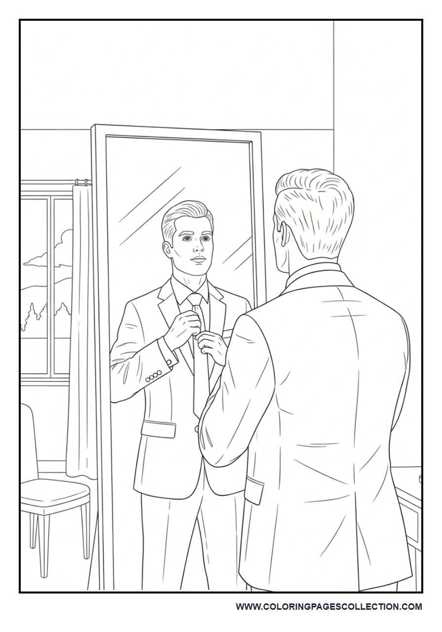 Groom Getting Ready Scene Coloring Page